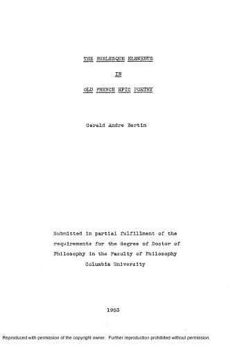 Burlesque elements in Old French epic poetry [thesis]