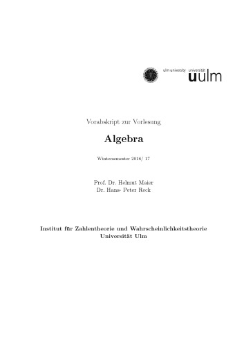 Algebra, Wintersemester 2016/17