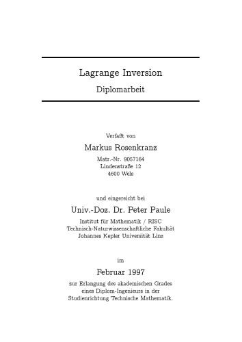 Lagrange Inversion [Diploma thesis]