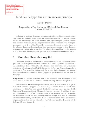 Modules de type fini sur un anneau principal [expository notes]