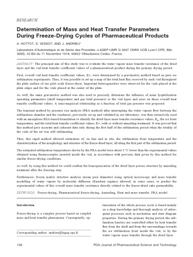 Determination of Mass and Heat Transfer Parameters During Freeze-Drying Cycles of Pharmaceutical Products