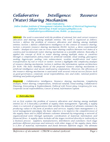 Collaborative Intelligence: Resource (Water) Sharing Mechanism