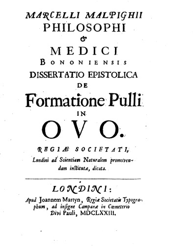 Dissertatio epistolica de formatione pulli in ovo