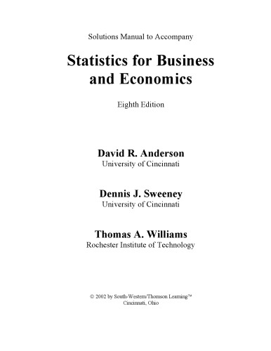 Solutions Manual: Statistics for Business & Economics