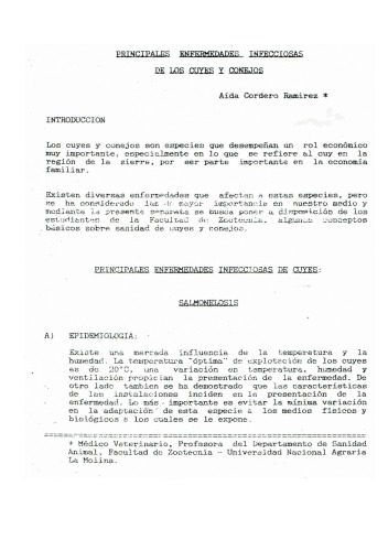Principales enfermedades infecciosas de los cuyes y conejos