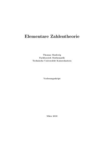 Elementare Zahlentheorie [Lecture notes]