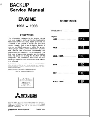 MMC Engines 4G15 4G37 4G6 4G9 4G7 Combined 1992