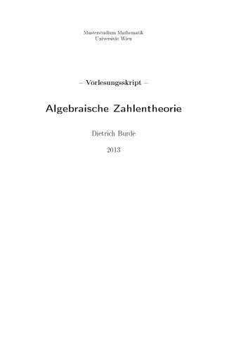 Algebraische Zahlentheorie [Lecture notes]