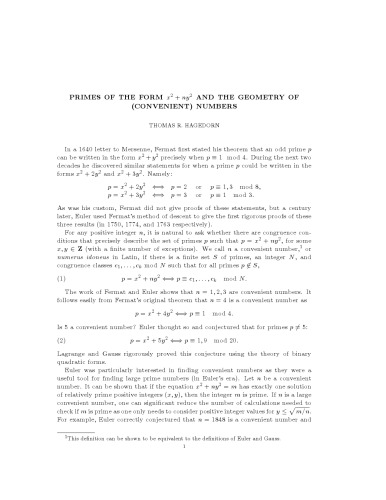 Primes of the form x^2 + ny^2 and the geometry of (convenient) numbers [expository notes]