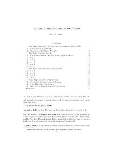 Quadratic Forms Over Global Fields [Lecture notes]