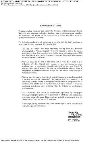 Recovery and Invention: The Projects of Desire in Hegel, Kojève, Hyppolite, and Sartre