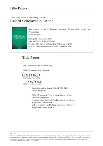 Rousseau and Hobbes : nature, free will, and the passions