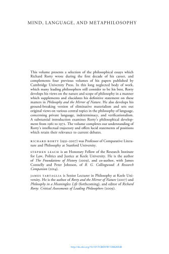 Mind, Language, and Metaphilosophy : Early Philosophical Papers