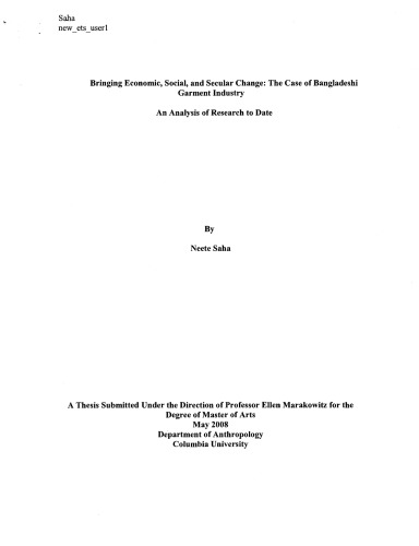 Bringing Economic, Social, and Secular Change - The Case of Bangladeshi Garment Industry - An Analysis of Research to Date