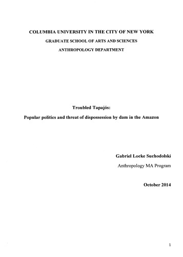 Troubled Tapajós - Popular Politics and Threat of Disposession by Dam in the Amazon