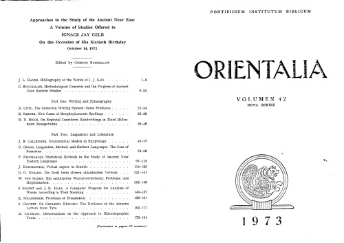Approaches to the study of the ancient Near East : a volume of studies offered to Ignace Jay Gelb on the occasion of his 65th birthday, October 14, 1972