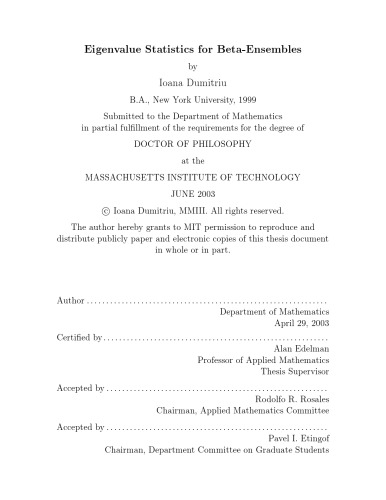 Eigenvalue Statistics for Beta-Ensembles [PhD thesis]