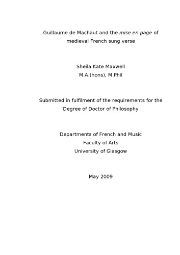 Guillaume de Machaut and the mise en page of medieval French sung verse
