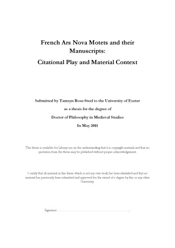 French Ars Nova Motets and their Manuscripts: Citational Play and Material Context