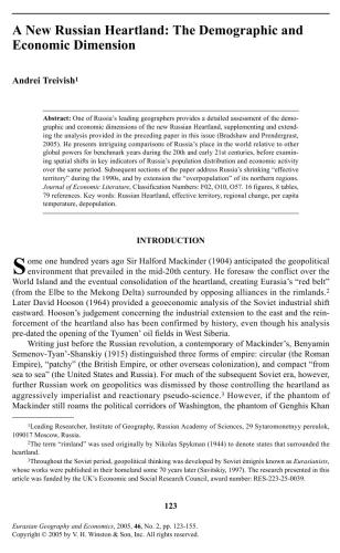 A New Russian Heartland: The Demographic and Economic Dimension