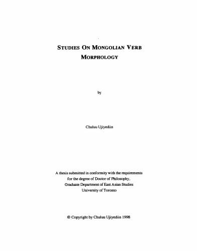 Studies on Mongolian verb morphology