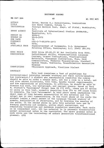 Lao Basic Course, Volume 1