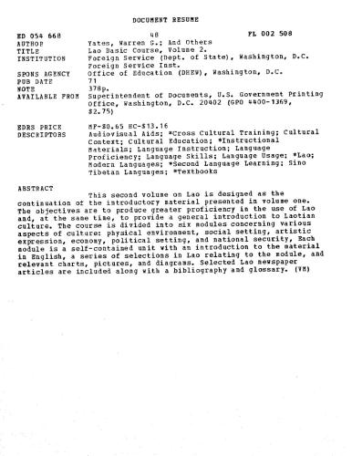 Lao Basic Course. Volume 2