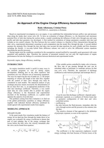 An Approach of the Engine Charge Efficiency Ascertainment