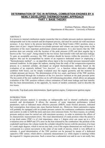 Determination of TDC in internal combustion engines by a newly developed thermodynamic approach. Part 1: base theory