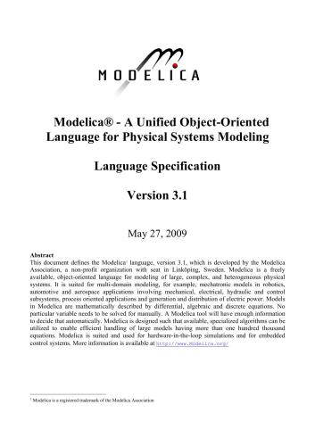 Modelica. A Unified Object-Oriented Language for Physical Systems Modeling. Language Specification