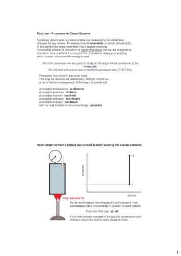 First Law - Processes in Closed Systems