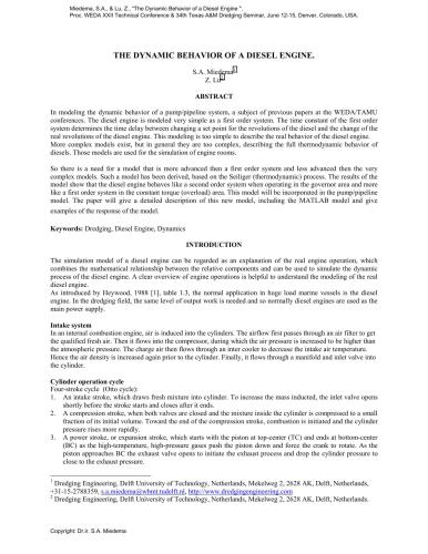 The Dynamic Behavior of a Diesel Engine