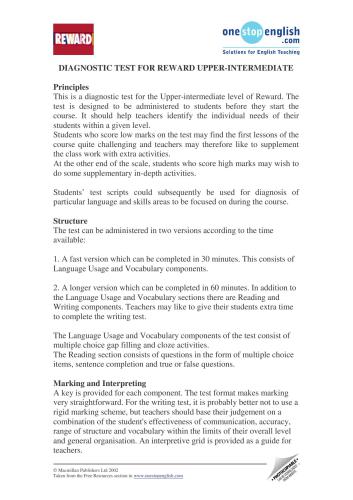 Reward Upper-Intermediate Test Booklet with Answer Key