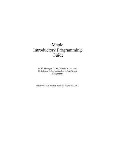 Maple Introductory Programming Guide (1/2)