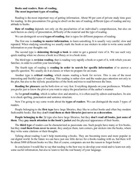 Books and readers. The purpose of reading. Most essential kinds of reading