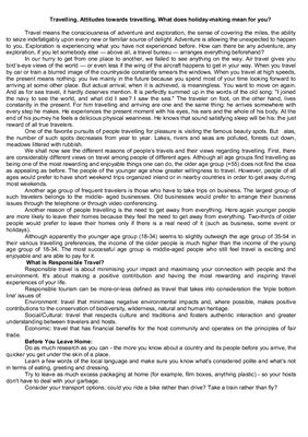 Your attitude to travelling. What does holiday-making mean for you?