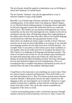 The art of poetry should be taught in a harmonious way