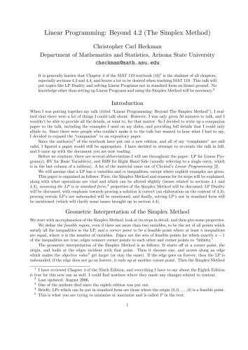 Linear Programming: Beyond 4.2(Simplex Method)