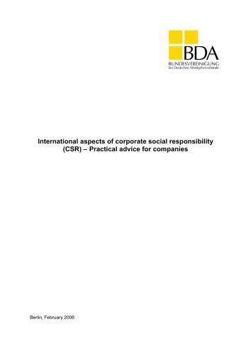 International aspects of corporate social responsibility (CSR) - Practical advice for companies