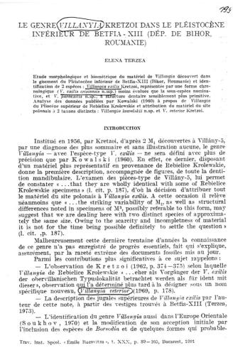 1991 Род Villanyia в нижнем плейстоцене местонахождения Бетфия-XIII (Elena Terzea, Le genre Villanyia Kretzoi dans le Pléistocène inférieur de Betfia-XIII (Dép. de Bihor, Roumanie)