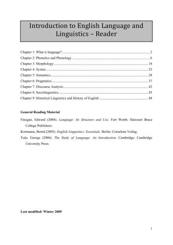 Introduction to English Language and Linguistics (Reader)