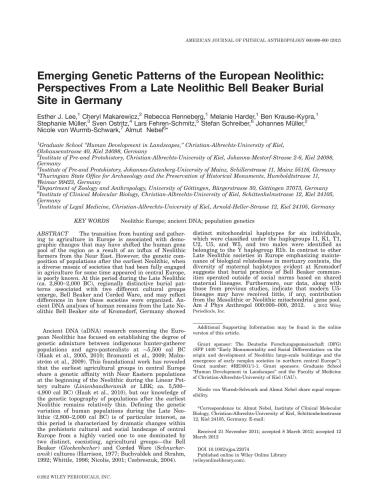 Emerging Genetic Patterns of the European Neolithic: Perspectives From a Late Neolithic Bell Beaker Burial Site in Germany
