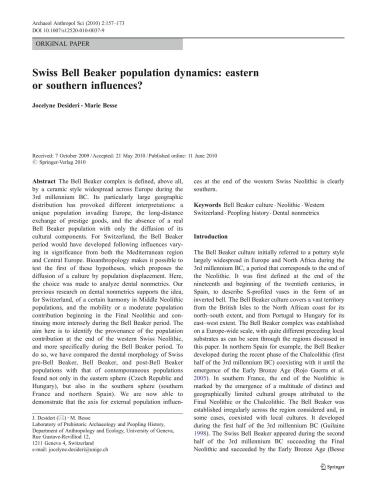 Swiss Bell Beaker population dynamics: Eastern or southern influences?