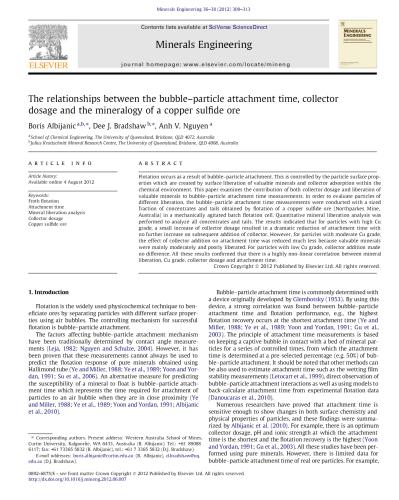 The relationships between the bubble-particle attachment time, collector dosage and the mineralogy of a copper sulfide ore