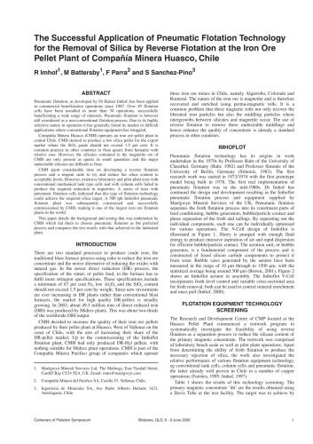 The successful application of pneumatic flotation technology for the removal of silica by reverse flotation at the iron pellet plant of Compañía Minera Huasco, Chile