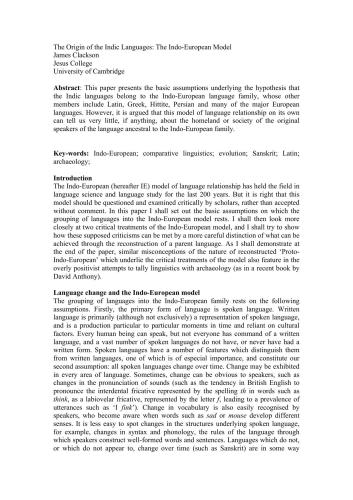 The Origin of the Indic Languages: The Indo-European Model