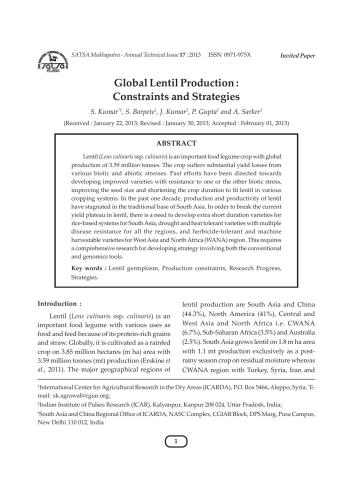 Global Lentil Production: Constraints and Strategies