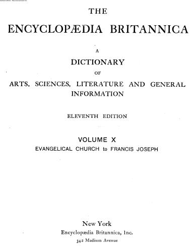 Encyclopedia Britannica. 11th edition. Volume 10