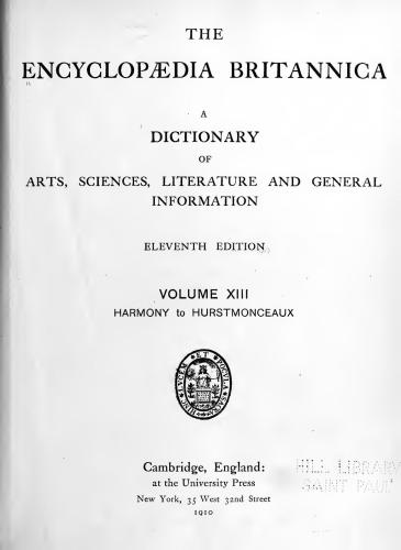 Encyclopedia Britannica. 11th edition. Volume 13