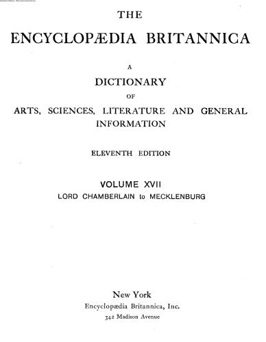 Encyclopedia Britannica. 11th edition. Volume 17